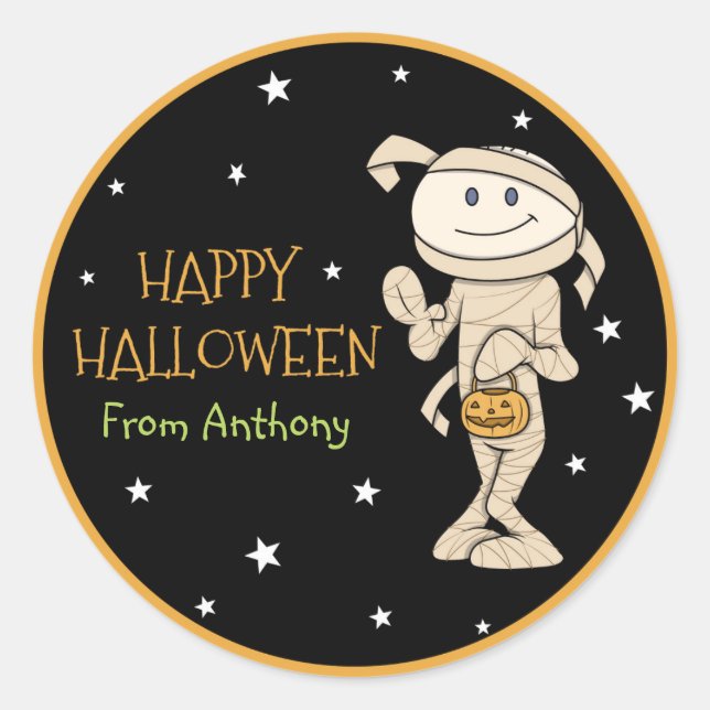 Funky Friends Personalised Mummy Halloween Sticker (Front)