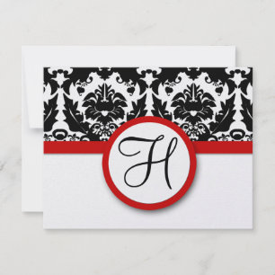 Funky & Fun Black Damask Red Trim Wedding RSVP Card