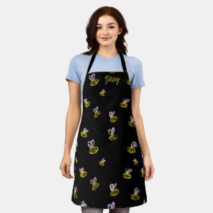Funky fun bumble bees on black apron