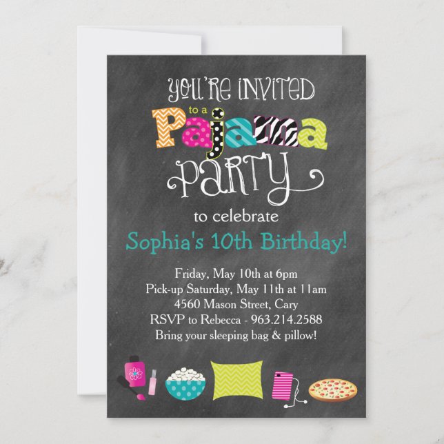Funky Fun Teen or Tween Pajama Party Invitation (Front)