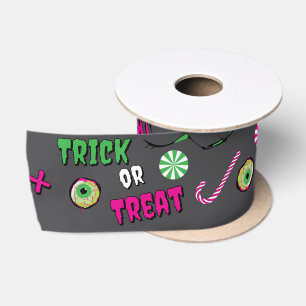 Funky Funny Trick or Treat Candy & Zombie XOXO Satin Ribbon