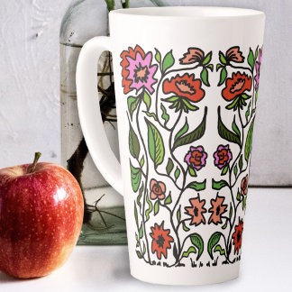Funky Garden Flowers Illustrated Latte Mug
