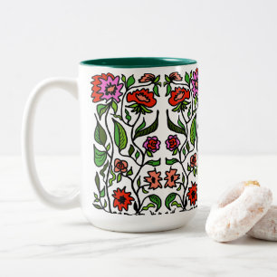 Funky Garden Flowers Illustrated  Two-Tone Coffee Mug