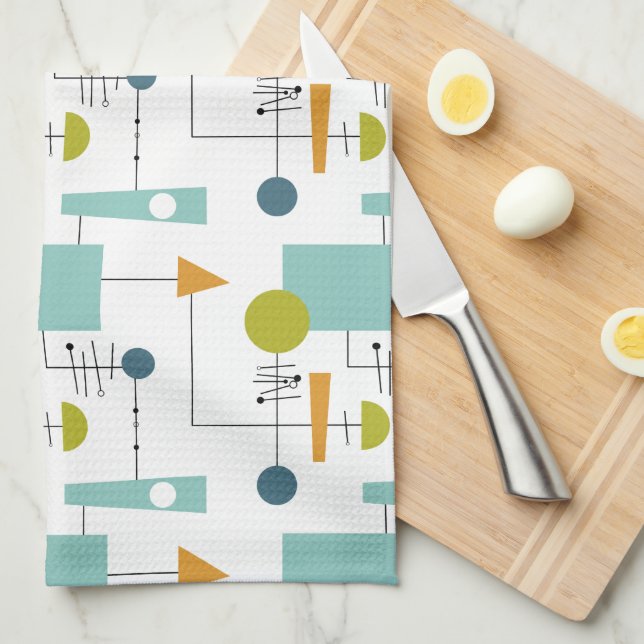 Funky Geometric Flowchart Mid Century Pattern Tea Towel (Quarter Fold)