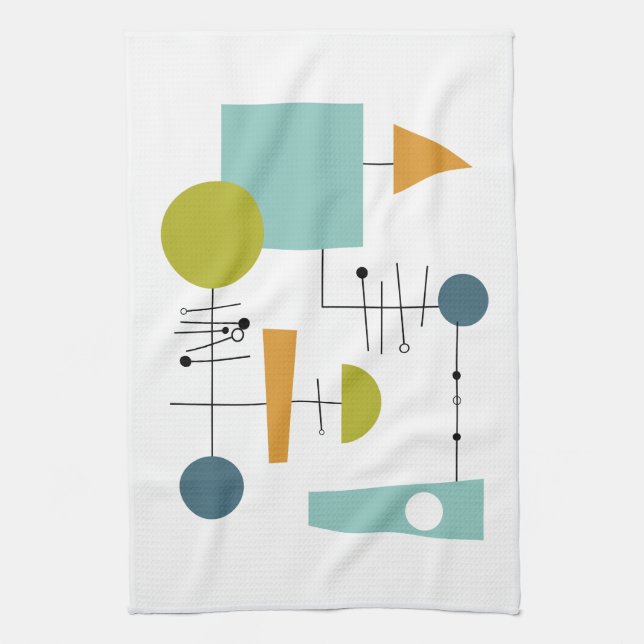 Funky Geometric Flowchart Mid Century Retro Tea Towel (Vertical)