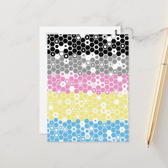 Funky Geometric Mod Abstract Polygender Pride Flag Postcard (Front/Back In Situ)