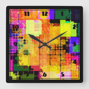 Funky Geometric Multicolored Design Square Wall Clock