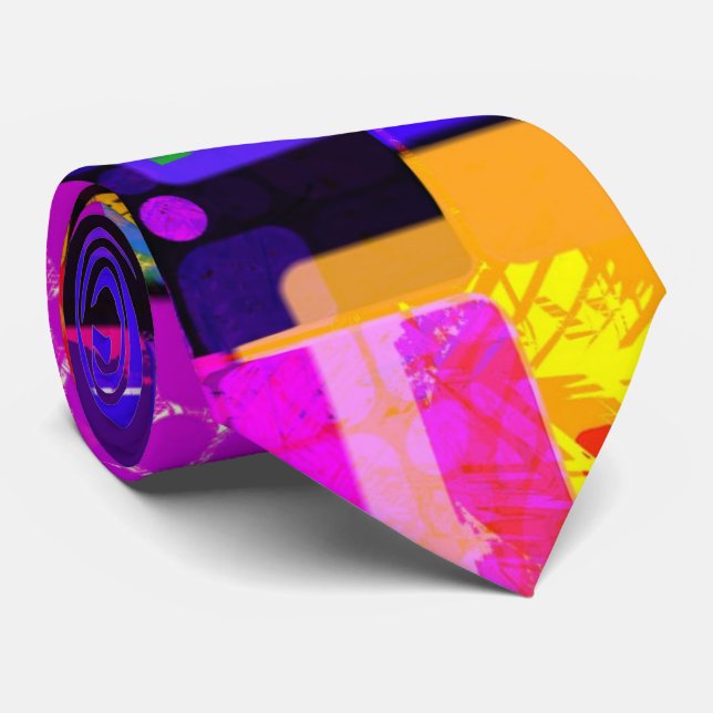 Funky Geometric Multicolored Design Tie (Rolled)