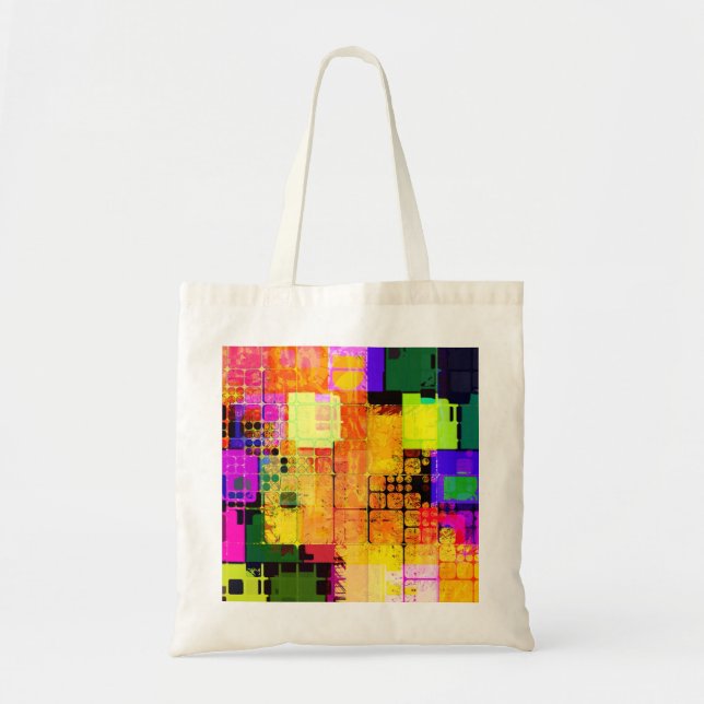 Funky Geometric Multicolored Design Tote Bag (Front)