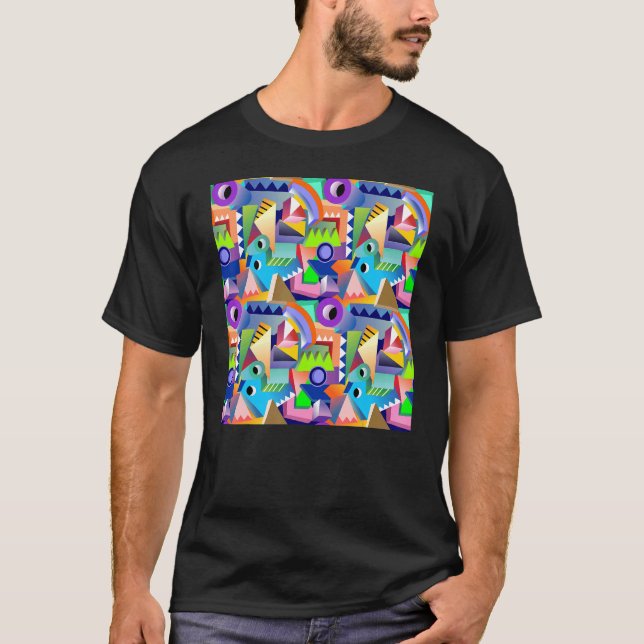 Funky Geometric Pattern Abstract T-Shirt (Front)