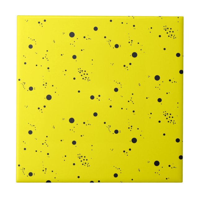 Funky Geometry Abstract Art Dots Yellow Black Ceramic Tile (Front)