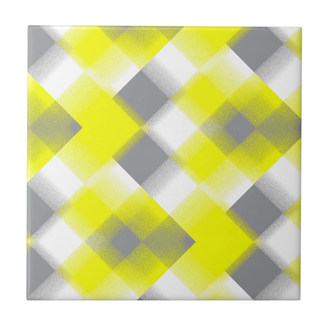 Funky Geometry Abstract Art Yellow Grey White Ceramic Tile (Front)