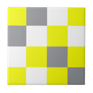 Funky Geometry Abstract Art Yellow Grey White  Ceramic Tile