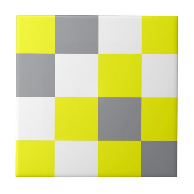 Funky Geometry Abstract Art Yellow Grey White  Ceramic Tile (Front)