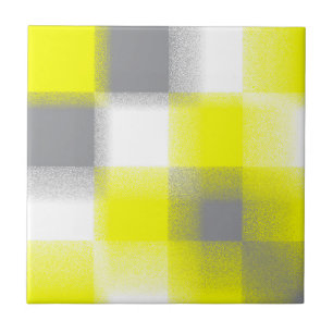 Funky Geometry Abstract Art Yellow Grey White Ceramic Tile