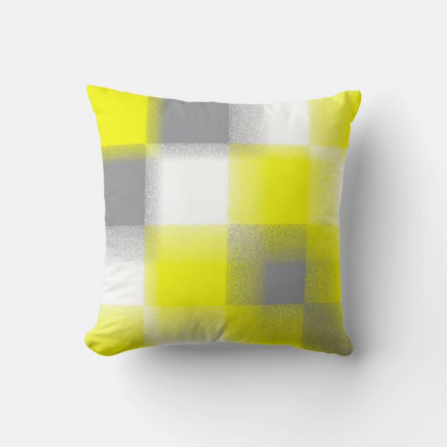 Funky Geometry Abstract Art Yellow Grey White Cushion (Front)
