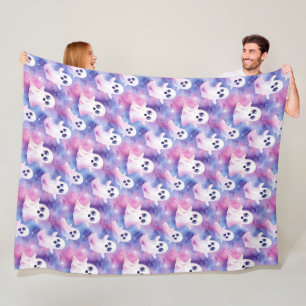 Funky Ghosts Colorful Halloween  Fleece Blanket