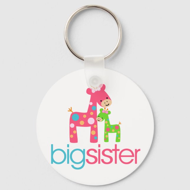 Funky Giraffe Big Sister Tshirt Key Ring (Front)