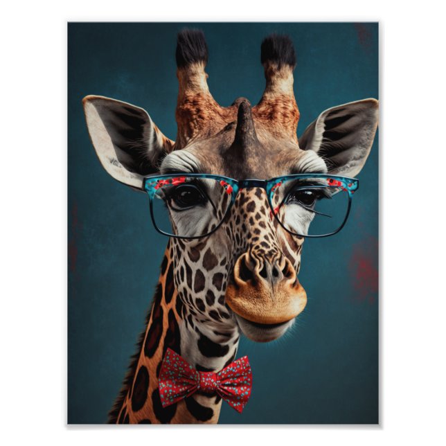 Funky Giraffe Hipster Funny Animal Portraits Photo Print (Front)