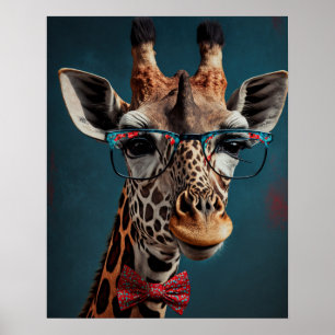 Funky Giraffe Hipster Funny Animal Portraits Poster