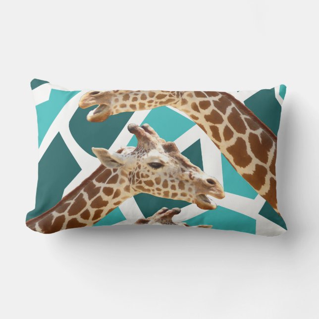Funky Giraffe Print Teal Blue Wild Animal Pattern Lumbar Cushion (Front)