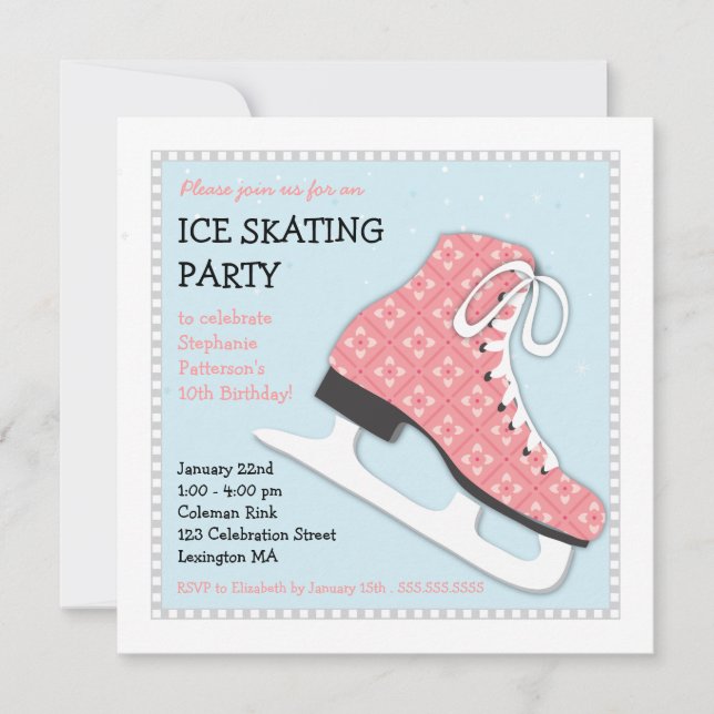 Funky Girl Ice Skating Birthday Party Invitation (Front)