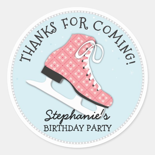 Funky Girls Ice Skate Birthday Thank You Sticker (Front)