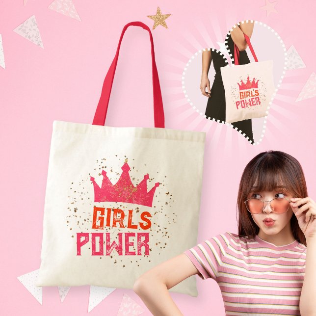 Funky Girls Power Crown Gold Stars Pink Red Tote Bag (Funky Girls Power Crown Gold Stars Pink Red Tote Bag ©Susanne Sachers - Sunny Mind 🌞)