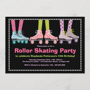 Funky Girls Roller Skating Birthday Party Invitation