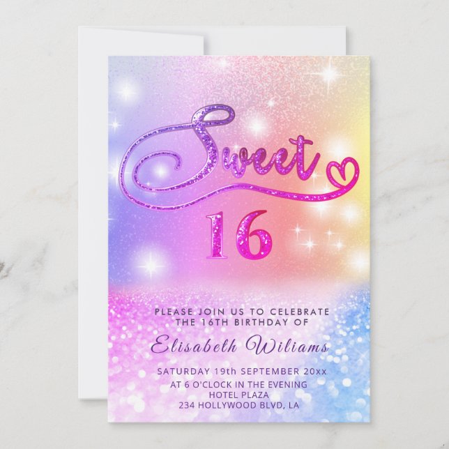 Funky Glam girly colorful glitter script Invitation (Front)