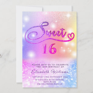 Funky Glam girly colorful glitter script Invitation