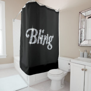 Funky glam pretend diamonds bling text design shower curtain