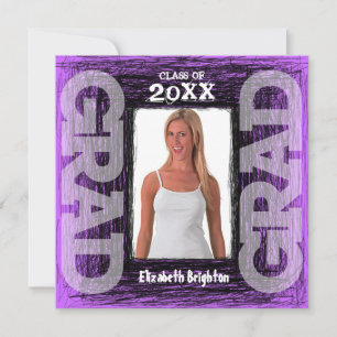 Funky Graduation Invitation Purple Scratch Square