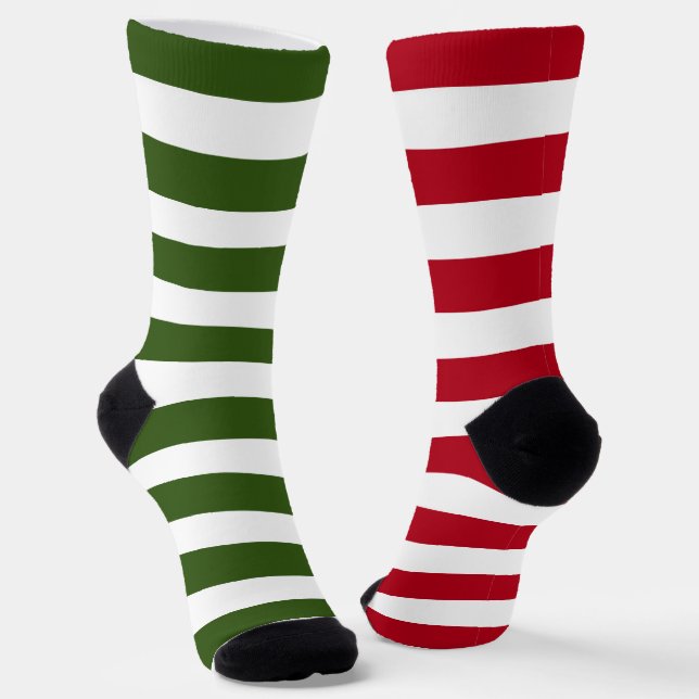 Funky Green And White Striped Christmas Socks (Angled)
