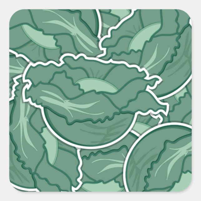 Funky green cabbage square sticker (Front)