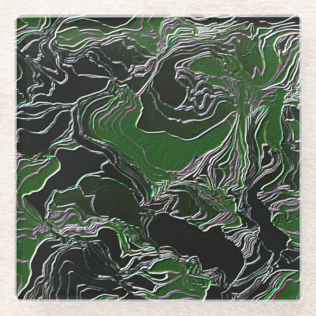 Funky Green Camo Glass Coaster (Front)