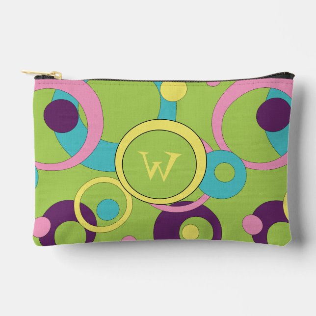 Funky Green Circles Accessory Pouch (Front)