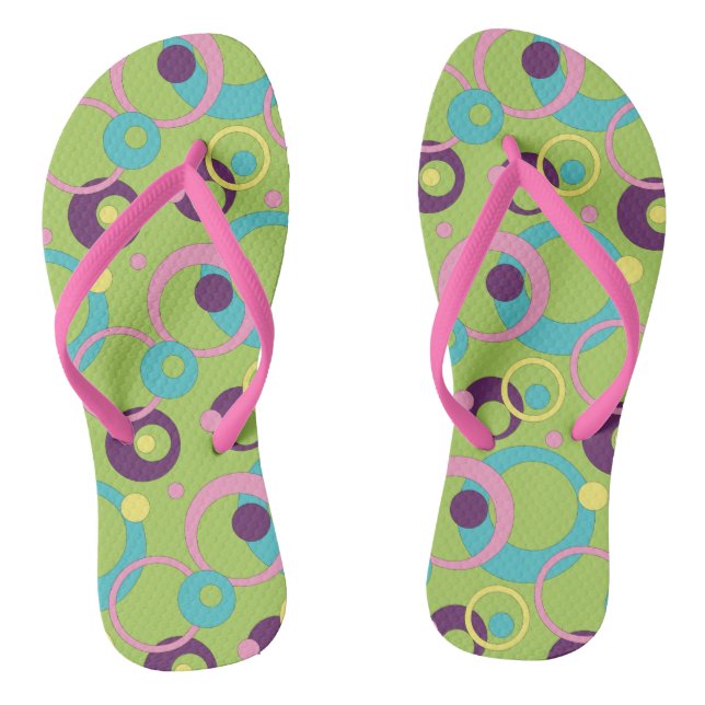 Funky Green Circles Flip Flops (Footbed)
