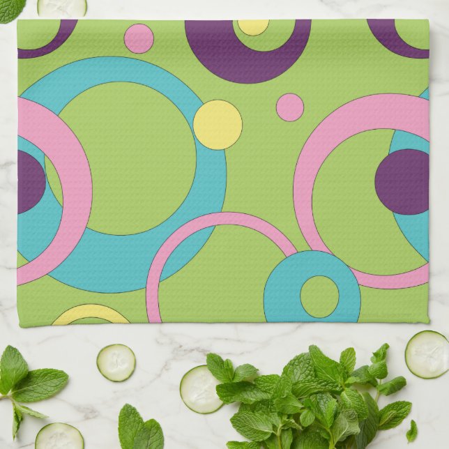 Funky Green Circles Kitchen Towel (Folded)