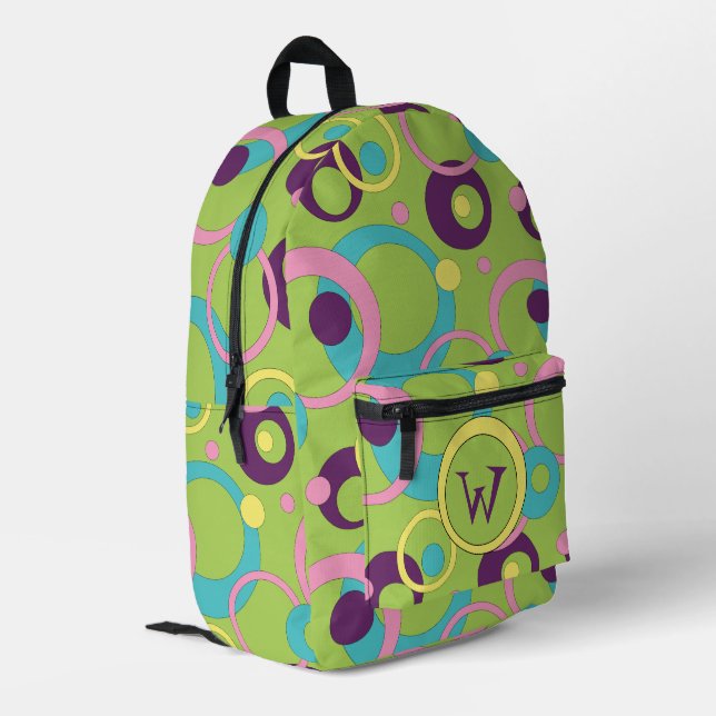Funky Green Circles Printed Backpack (Back Corner Left)