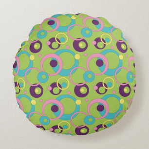 Funky Green Circles Round Pillow