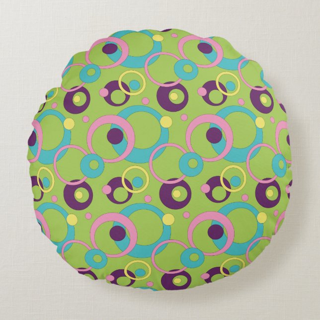 Funky Green Circles Round Pillow (Front)