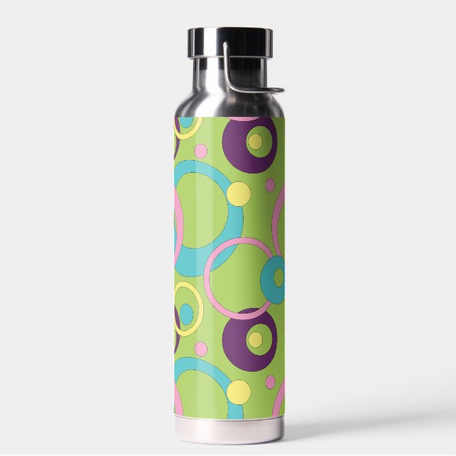 Funky Green Circles Water Bottle (Left)