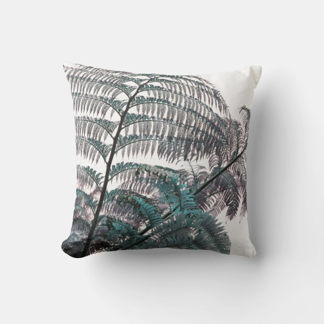 Funky Green Fern Leaf Throw Pillow Cushion (Front)