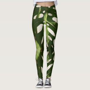 Funky Green Leaf Plant Print Leggings