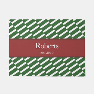 Funky Green Pattern Family Name and Year Modern Doormat