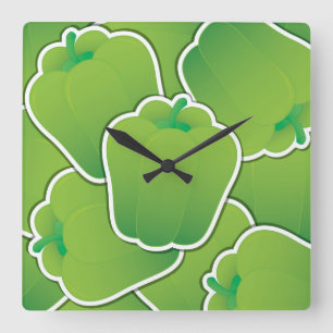 Funky green pepper square wall clock