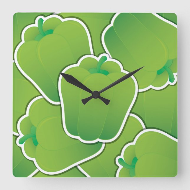 Funky green pepper square wall clock (Front)
