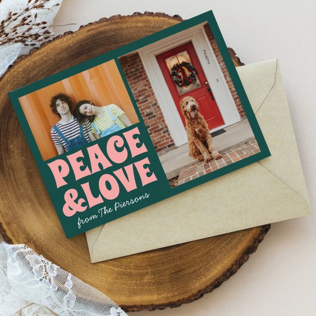 Funky Green Pink Funny Cute Photo Christmas Card (Creator Uploaded)