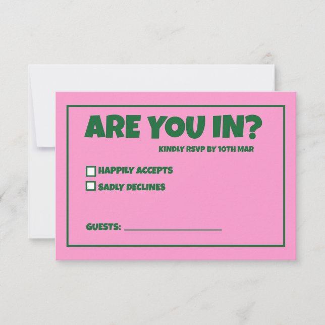 Funky Green Pink  Red Funky RSVP  Card (Front)